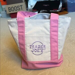 NWT Trader Joe’s TJ Viral Mini Pastel Canvas Tote Bag Pink NWT 💖